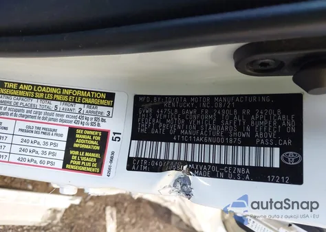 2022 Toyota Camry Le from USA, damaged, VIN 4T1C11AK6NU001875